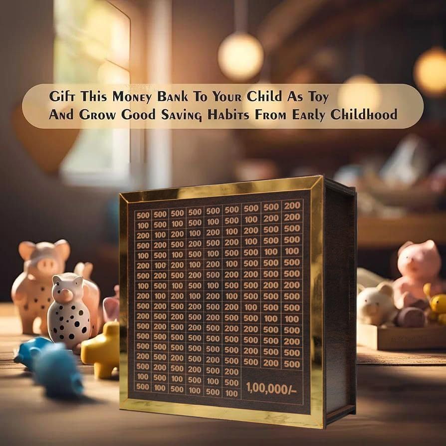Money Saving Box for Kids and Adults | Wooden Money Bank with Lock| 1 Lakh Saving Box with Numbers |