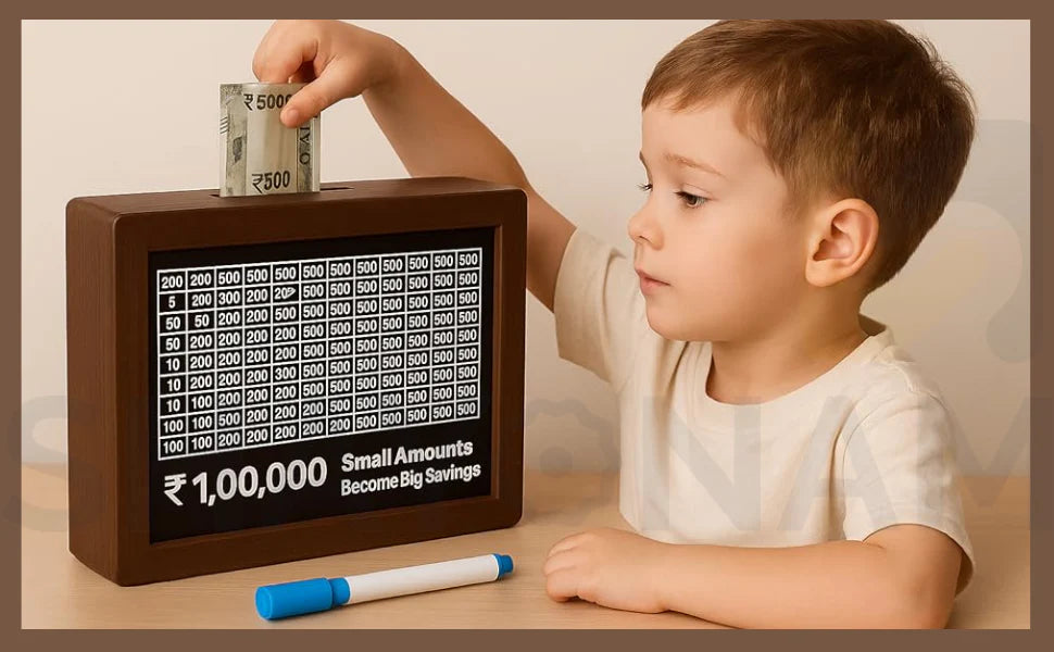 Money Saving Box for Kids and Adults | Wooden Money Bank with Lock| 1 Lakh Saving Box with Numbers |