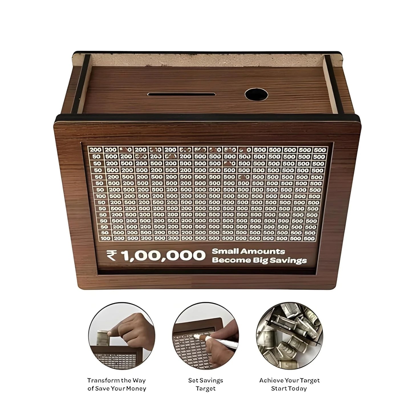 Money Saving Box for Kids and Adults | Wooden Money Bank with Lock| 1 Lakh Saving Box with Numbers |