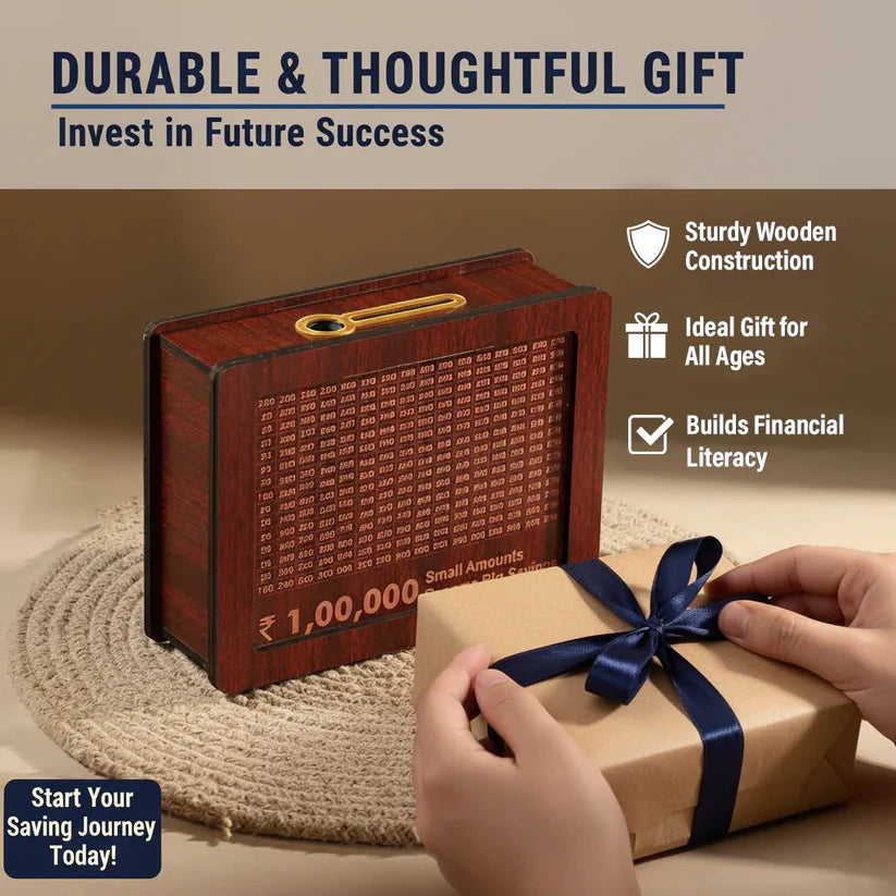 Money Saving Box for Kids and Adults | Wooden Money Bank with Lock| 1 Lakh Saving Box with Numbers |