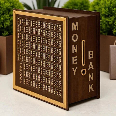 Money Saving Box for Kids and Adults | Wooden Money Bank with Lock| 1 Lakh Saving Box with Numbers |